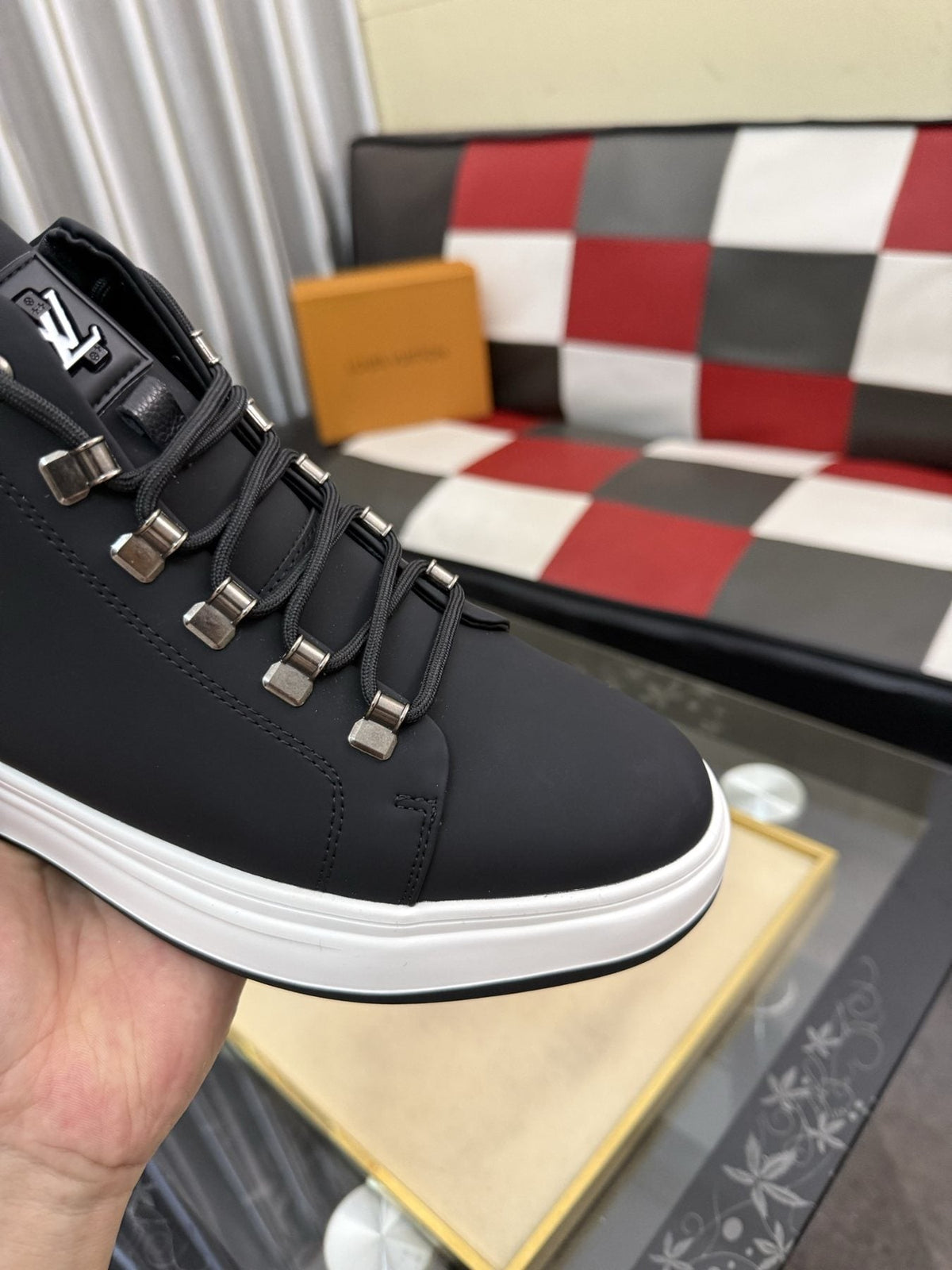 Louis Vuitton Lace-Up High-Top Sneakers — detail