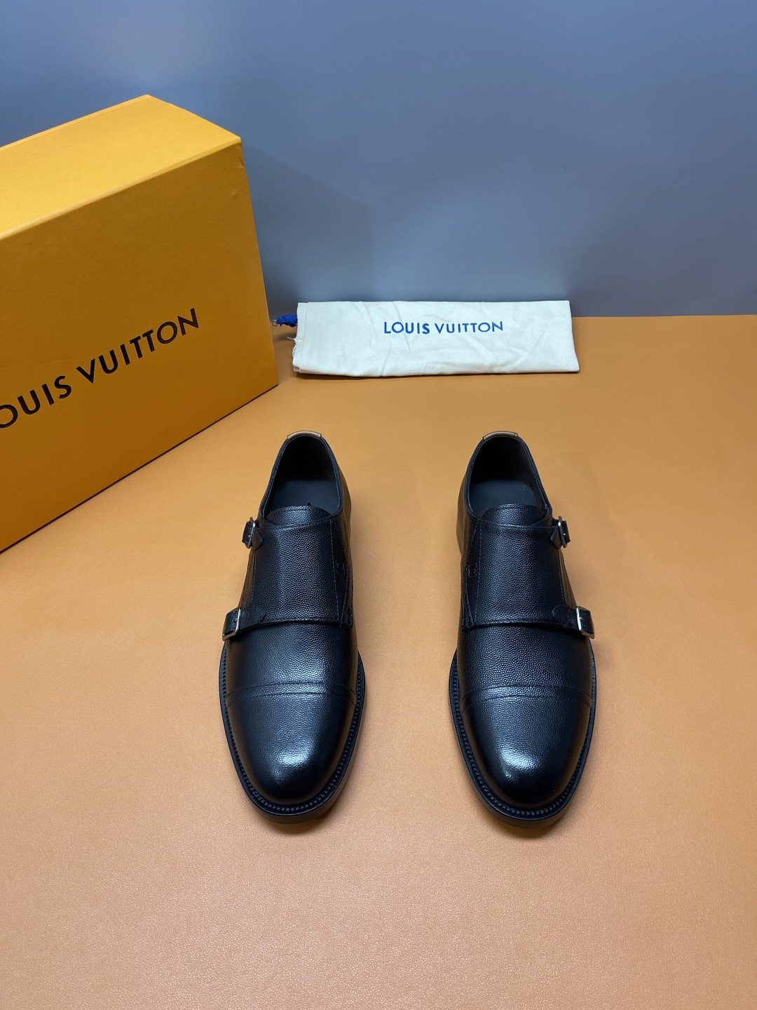 Louis Vuitton Black Cap-Toe Double-Monk Strap Shoes — front