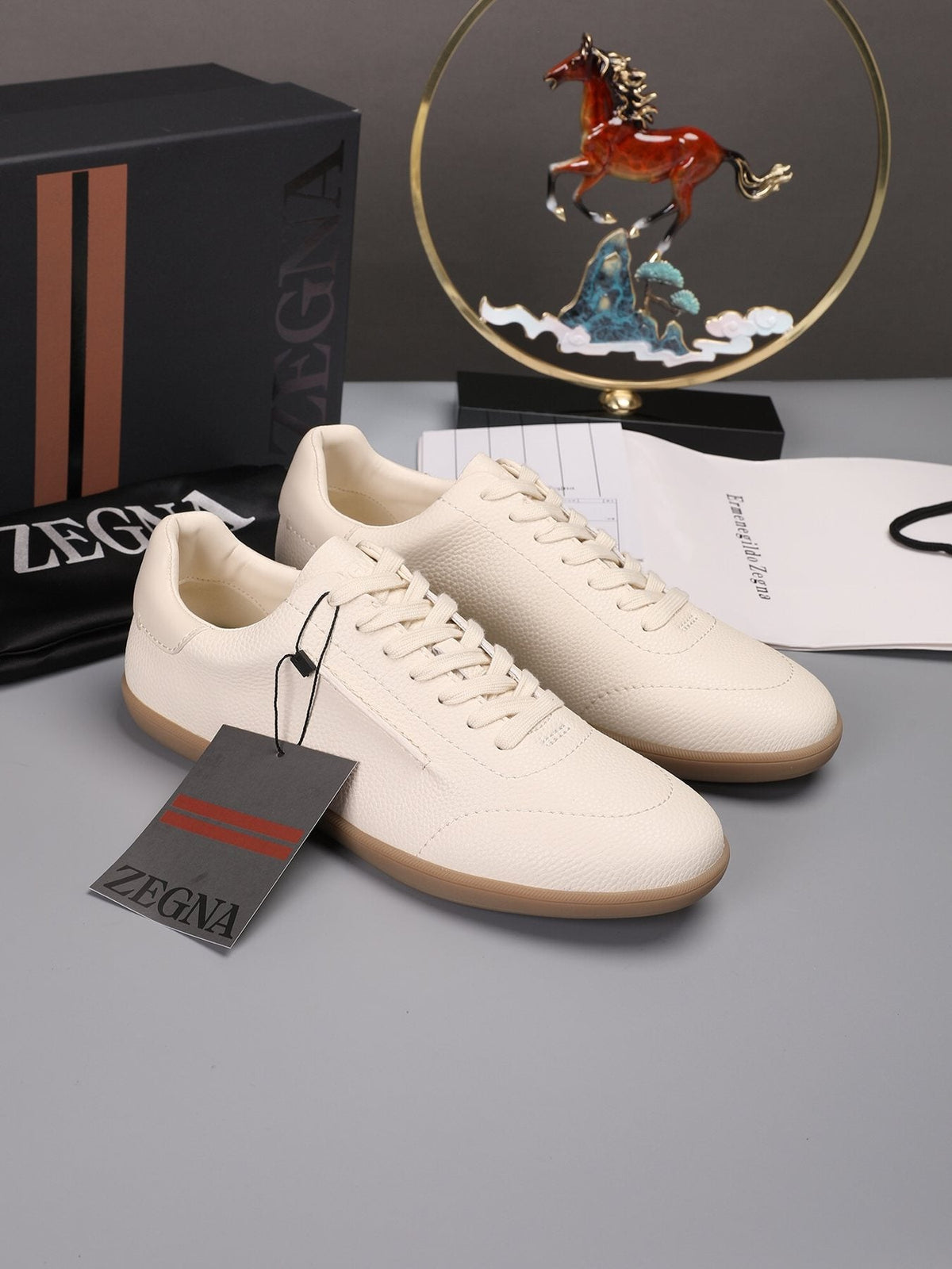 ZEGNA Textured Leather Low-Top Sneakers — model