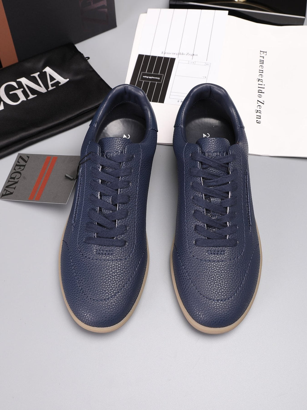 ZEGNA Textured Leather Low-Top Sneakers — front