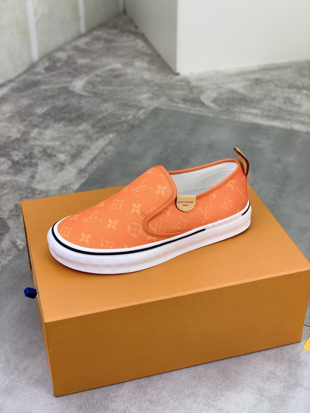 Louis Vuitton Orange Patterned Slip-On Shoes — side