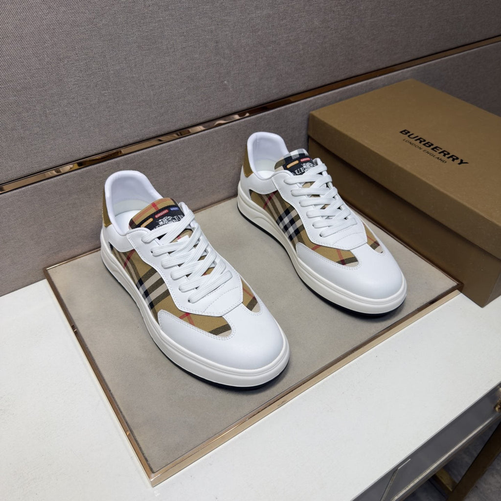 Burberry Plaid-Panel Low-Top Sneakers — hero