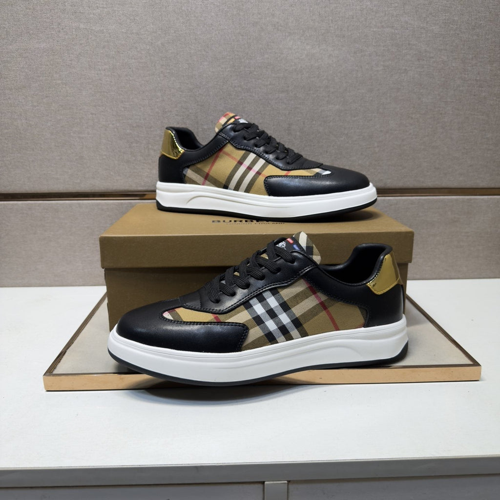 Burberry Plaid-Panel Low-Top Sneakers — side