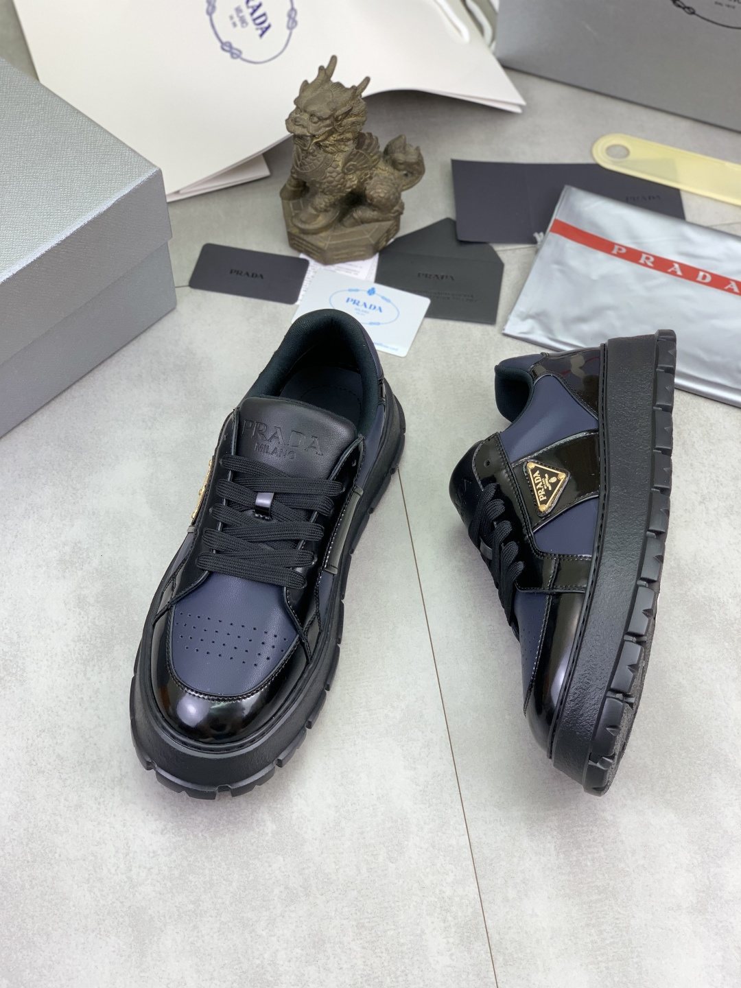 Prada Paneled Lug-Sole Low-Top Sneakers — front