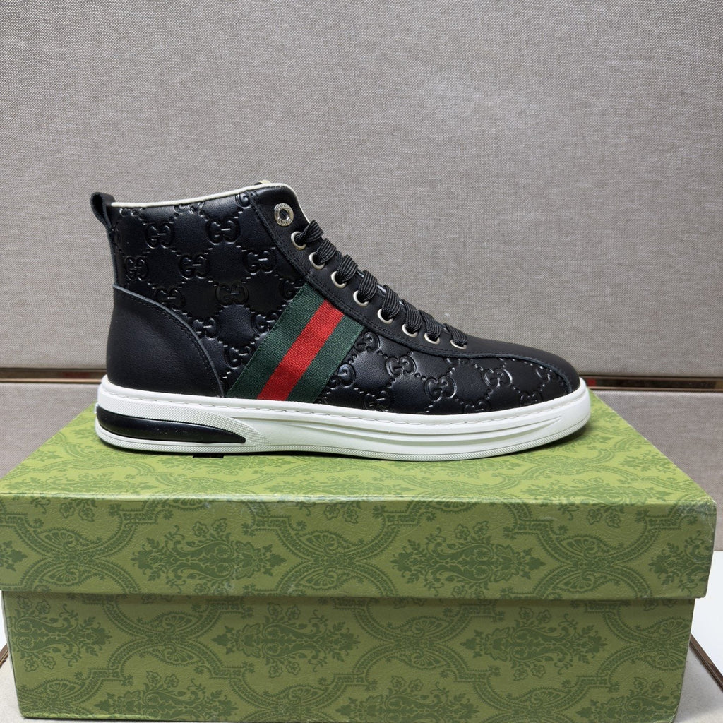 Gucci Green and Red Stripe High-Top Sneakers — side