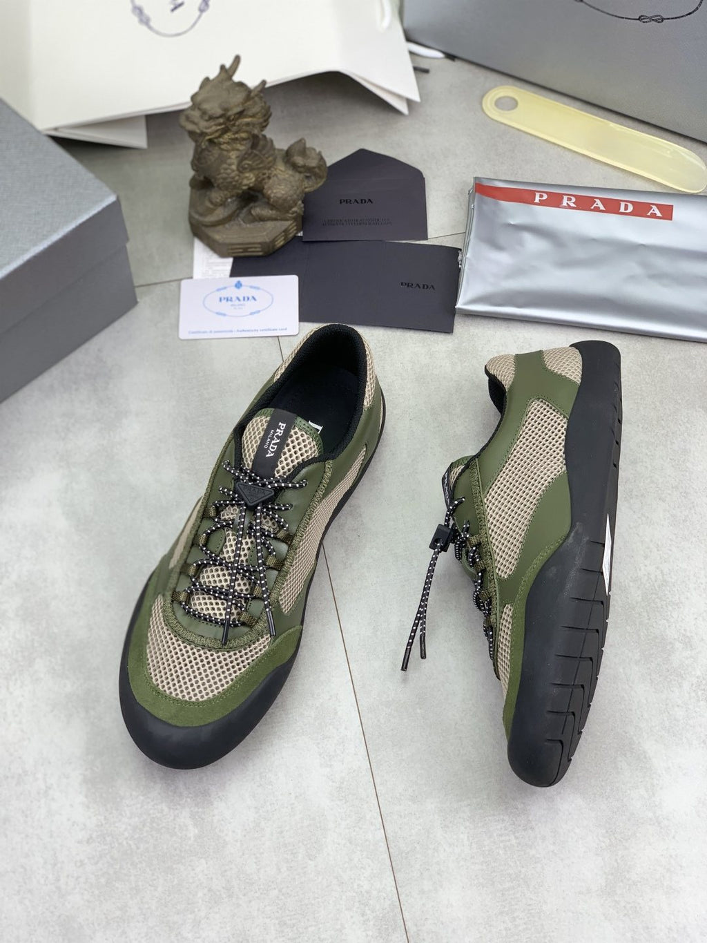 Prada Layered Mesh Lace-Up Sneakers — front