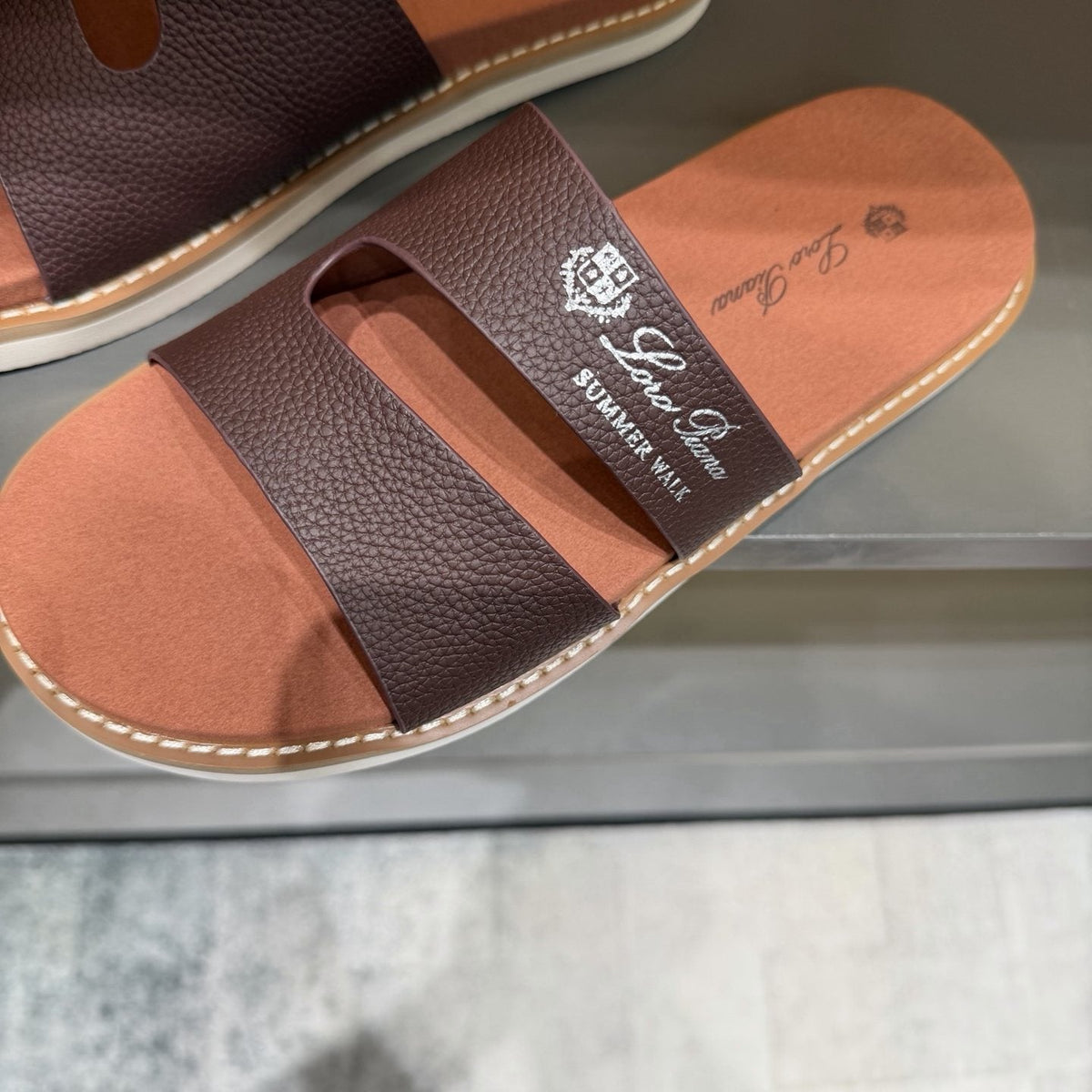 Loro Piana Summer Walk Slotted Slide Sandals — detail