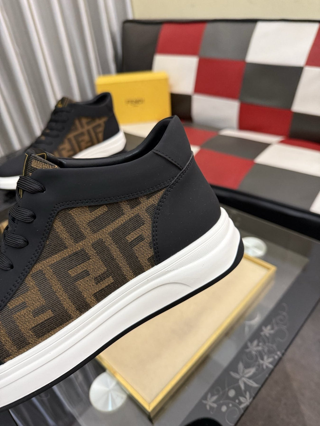 Fendi Patterned-Panel Lace-Up Sneakers — detail