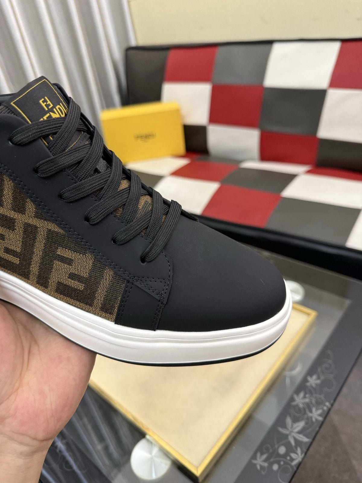 Fendi Patterned-Panel Lace-Up Sneakers — detail