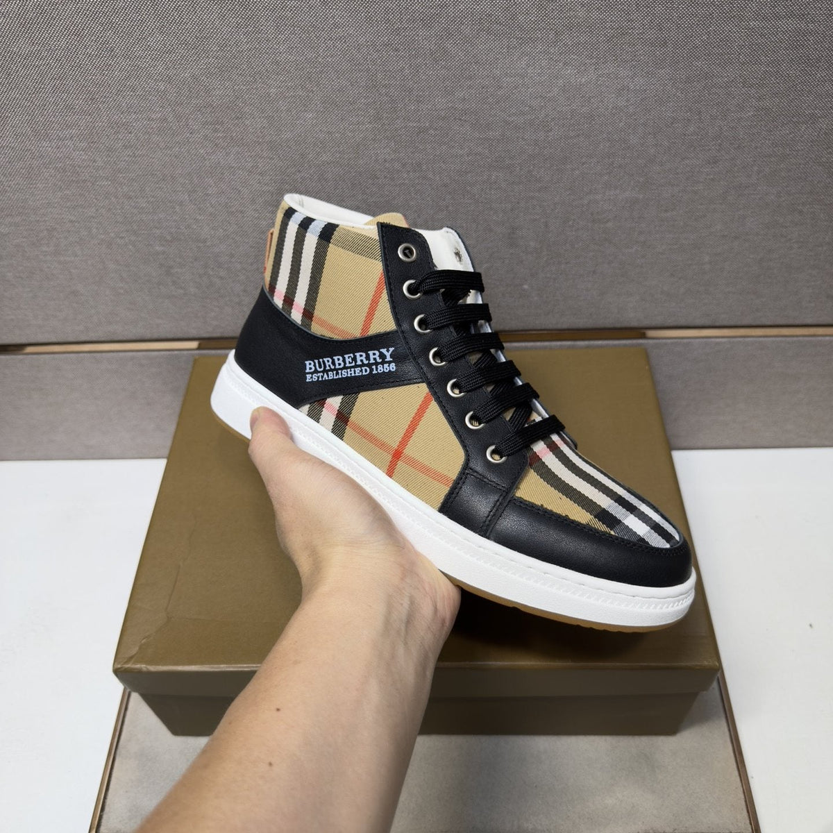Burberry Men's Plaid High-Top Sneakers — model