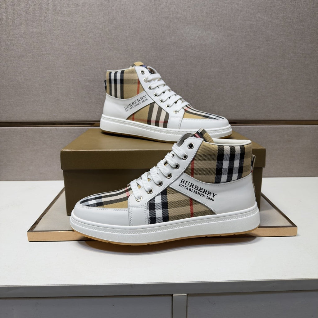 Burberry Men's Plaid High-Top Sneakers — side