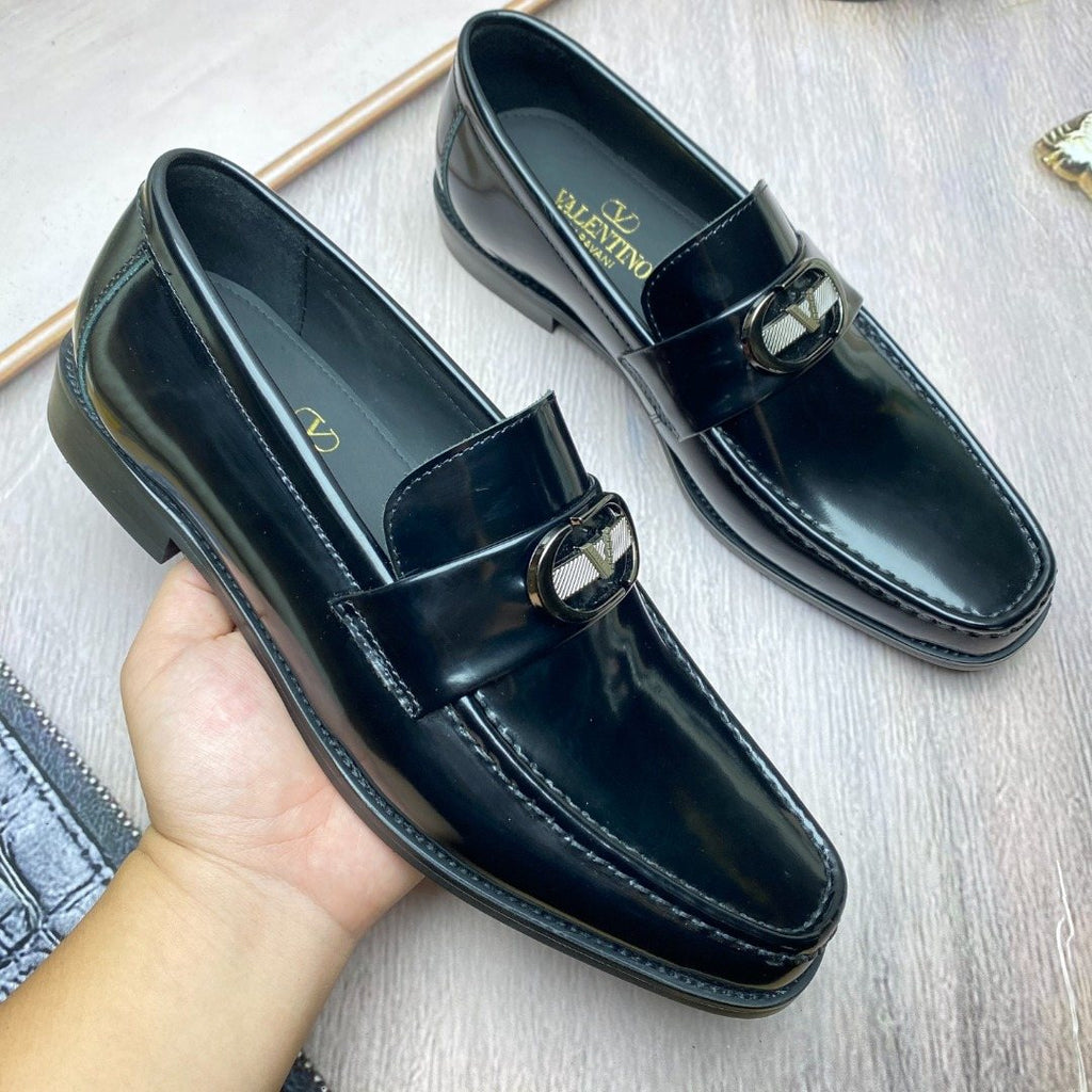 Valentino Square-Toe Loafers with Metal Detail — model