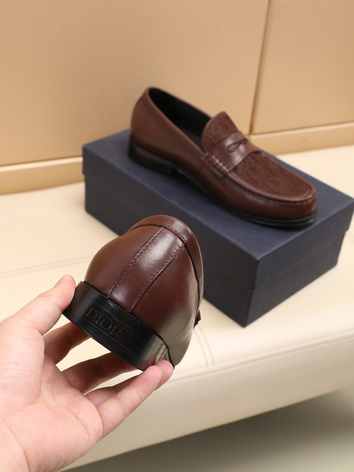 Dior Textured Apron-Toe Loafers — detail