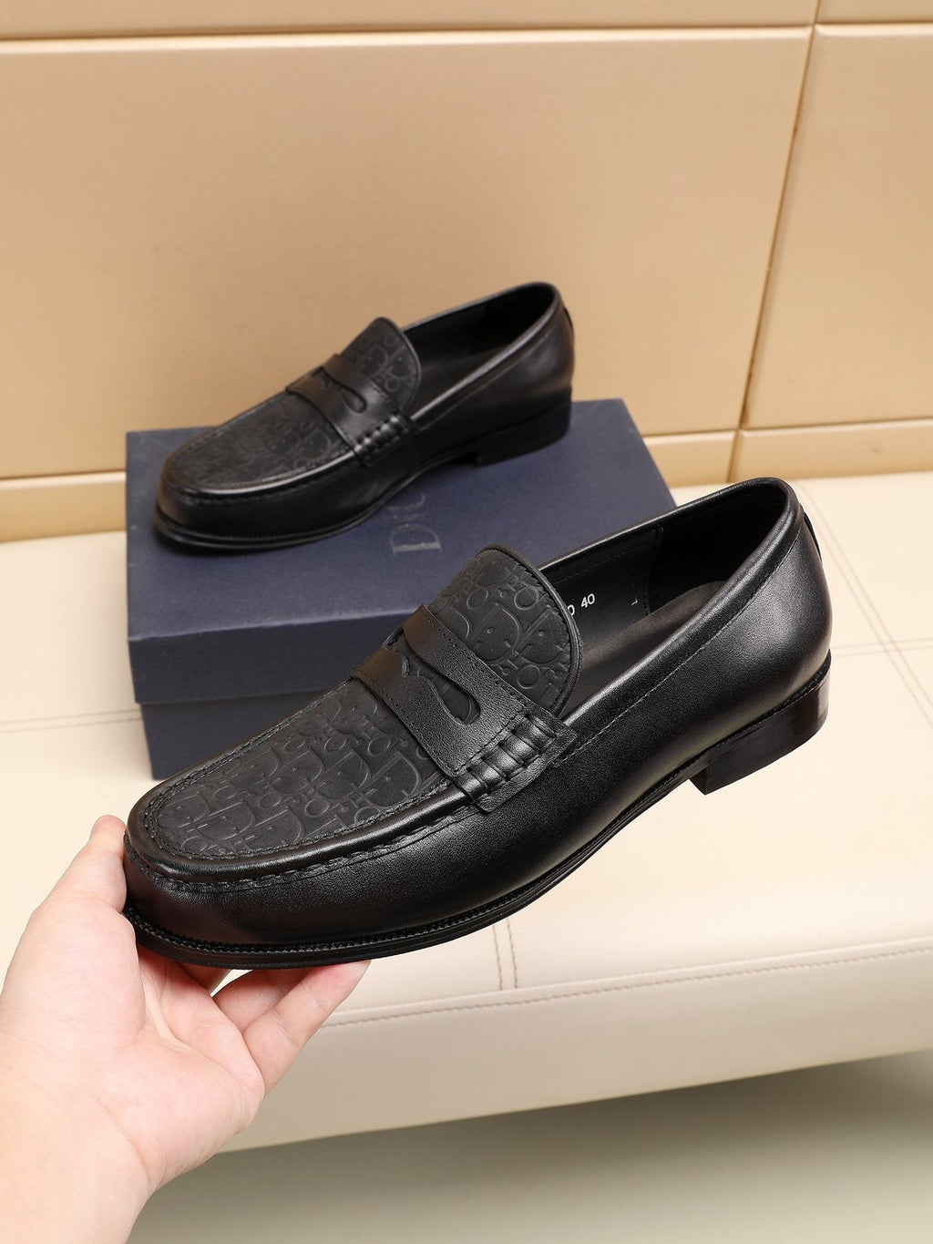 Dior Textured Apron-Toe Loafers — model