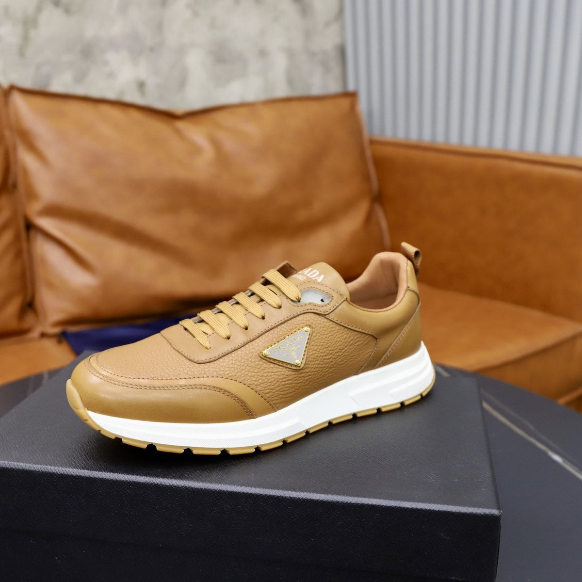 Prada Leather Lace-Up Sneakers — side