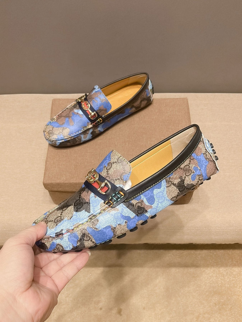 Gucci Patterned Metal-Accent Loafers — detail