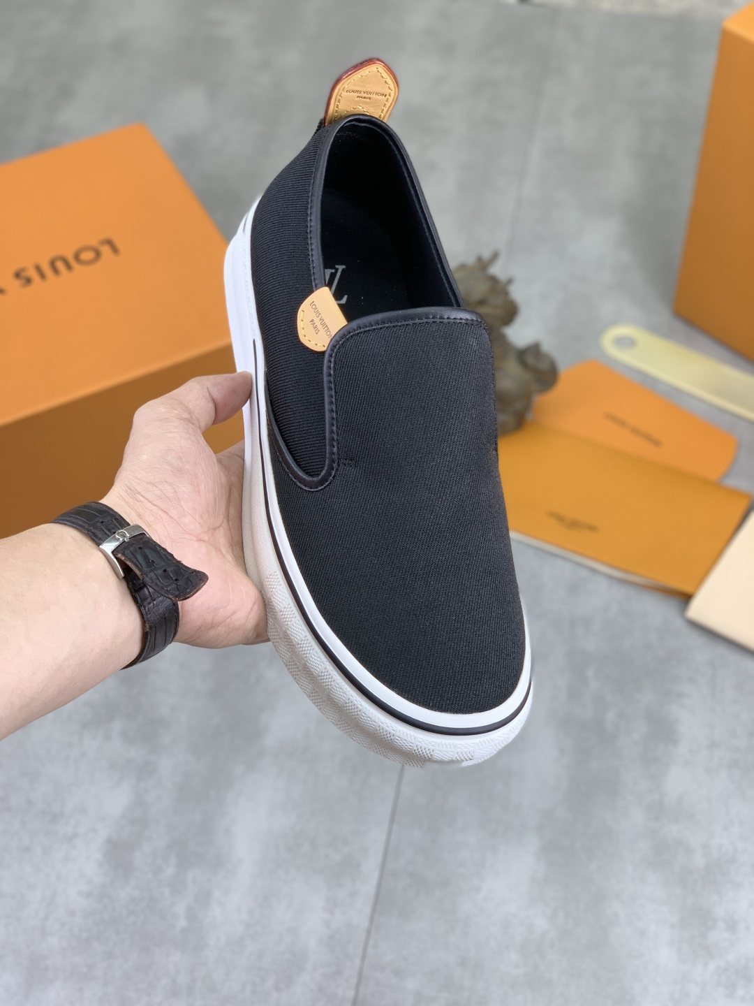 Louis Vuitton Elastic-Gore Slip-On Sneakers — model