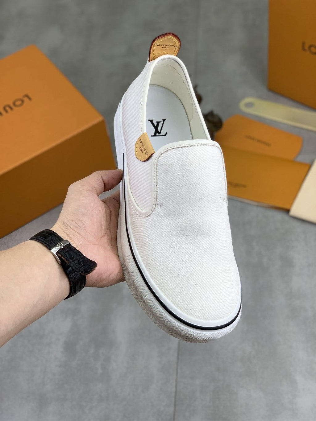 Louis Vuitton Elastic-Gore Slip-On Sneakers — model