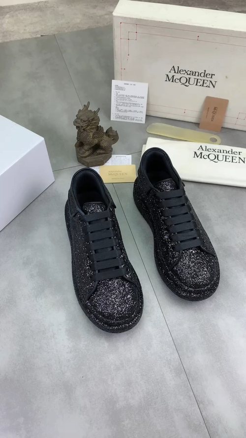Alexander McQueen Black Glitter Low-Top Sneakers — front