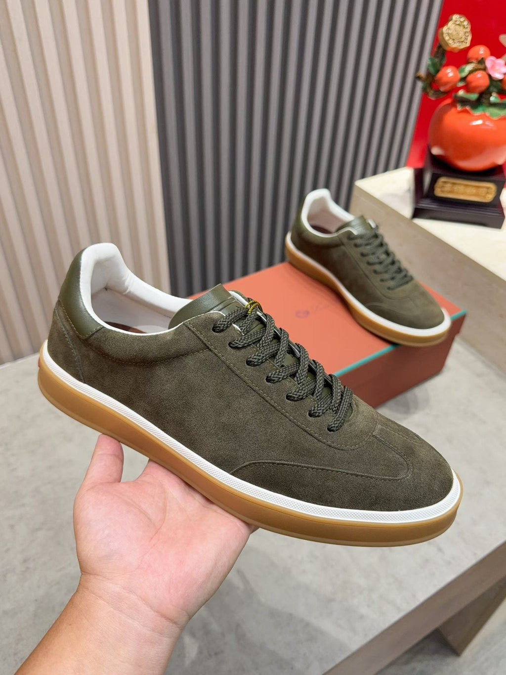 Loro Piana Tennis Walk Suede Low-Top Sneakers — model