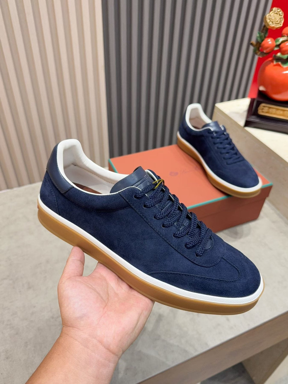 Loro Piana Tennis Walk Suede Low-Top Sneakers — model
