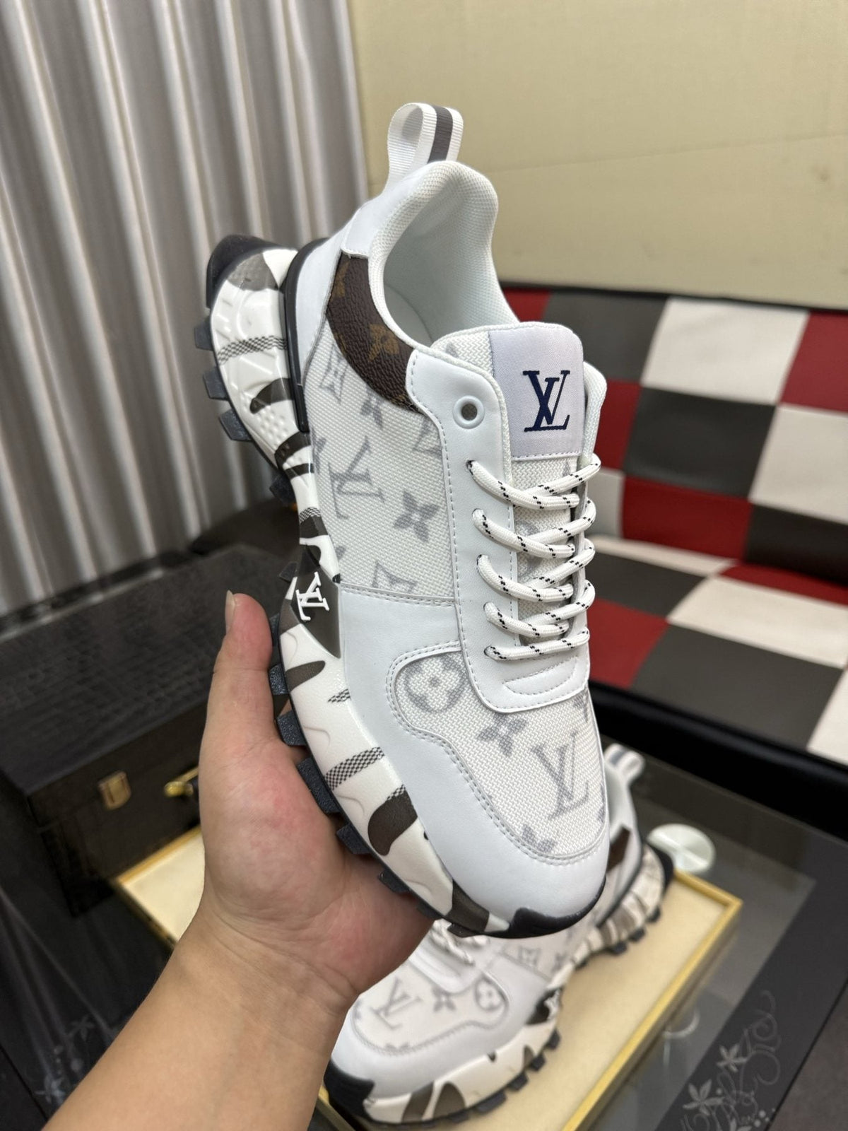 Louis Vuitton Graphic-Pattern Chunky Sneakers — model