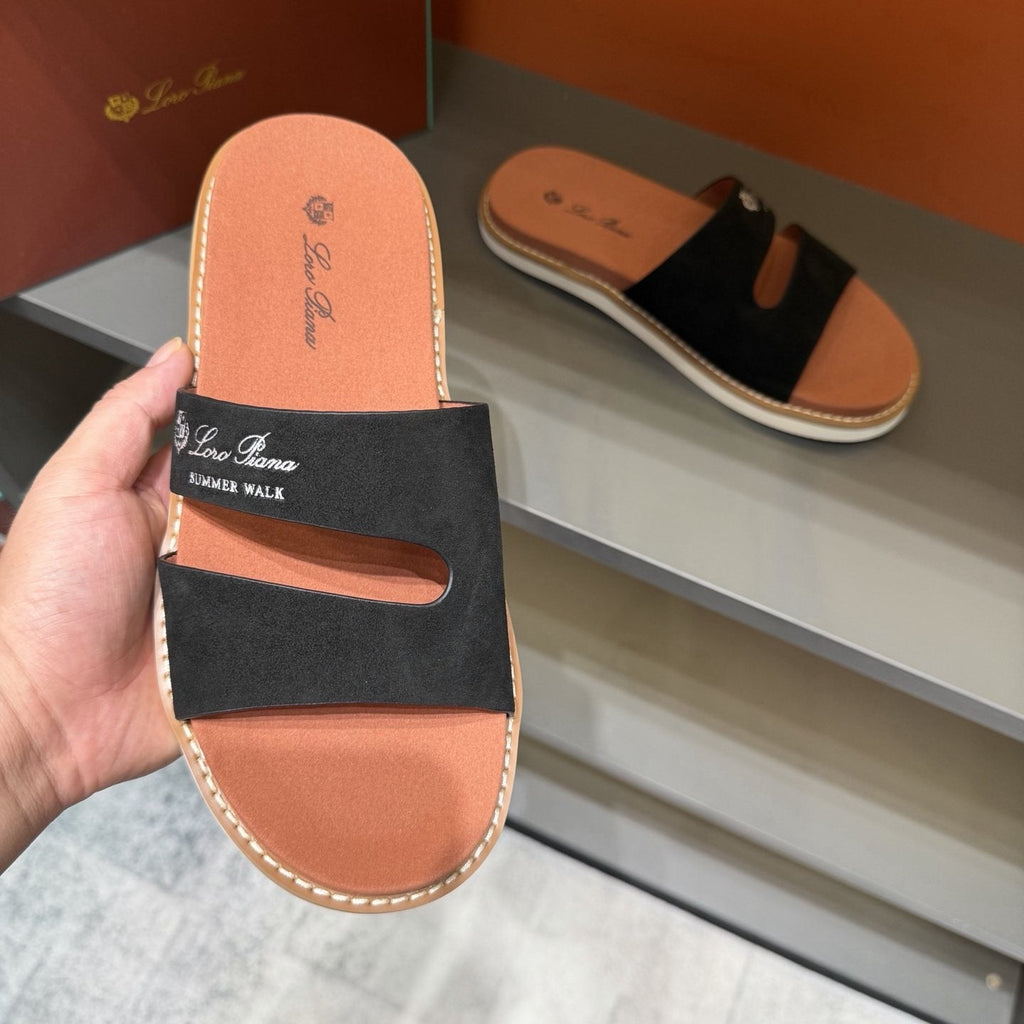 Loro Piana Summer Walk Slotted Slide Sandals — model