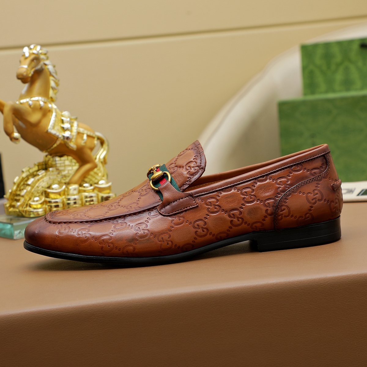 Gucci Patterned Metal-Bit Loafers — side
