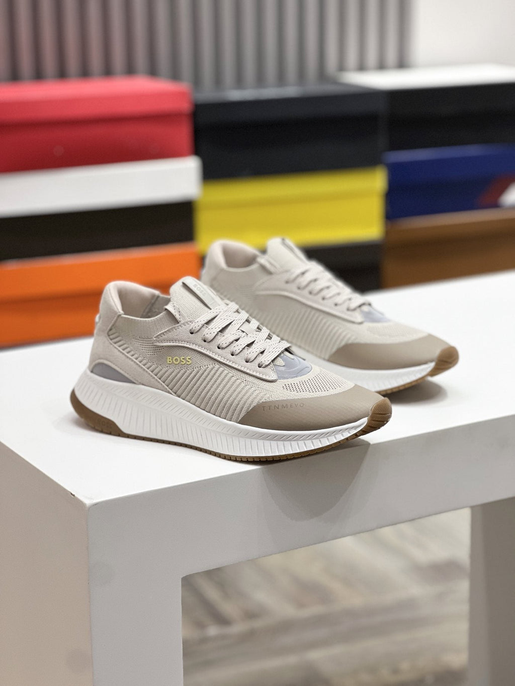 BOSS Men's Knit-Upper Ribbed-Sole Sneakers — front