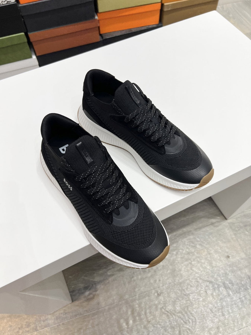 BOSS Men's Knit-Upper Ribbed-Sole Sneakers — front