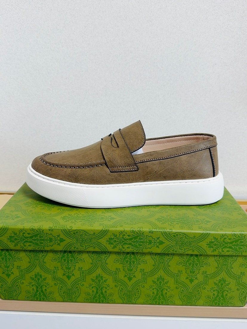 Gucci White-Sole Penny Loafers — side