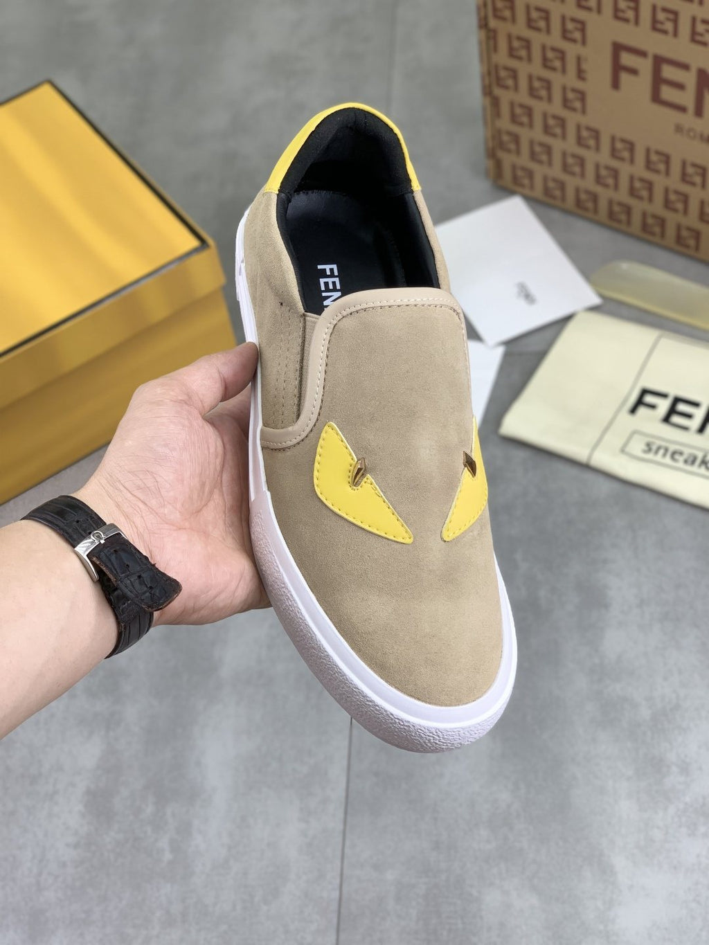 Fendi Eye-Accent Slip-On Sneakers — model