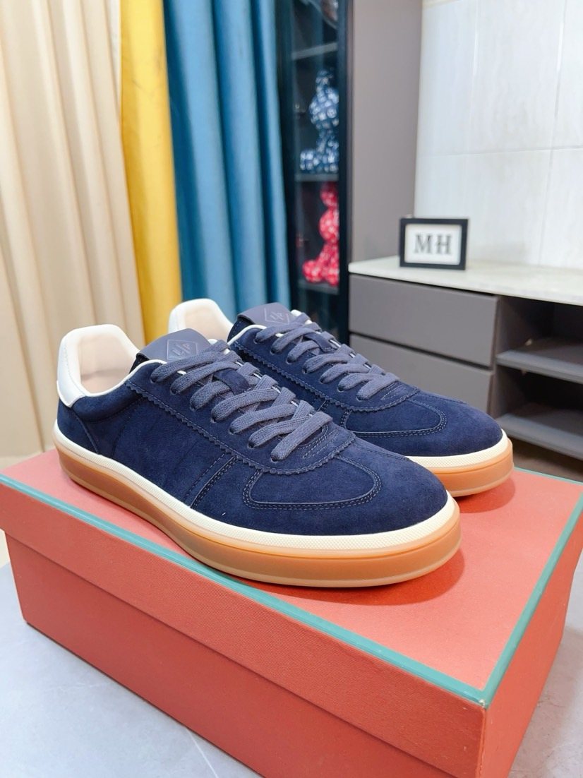 Loro Piana Contrast-Heel Lace-Up Sneakers — hero