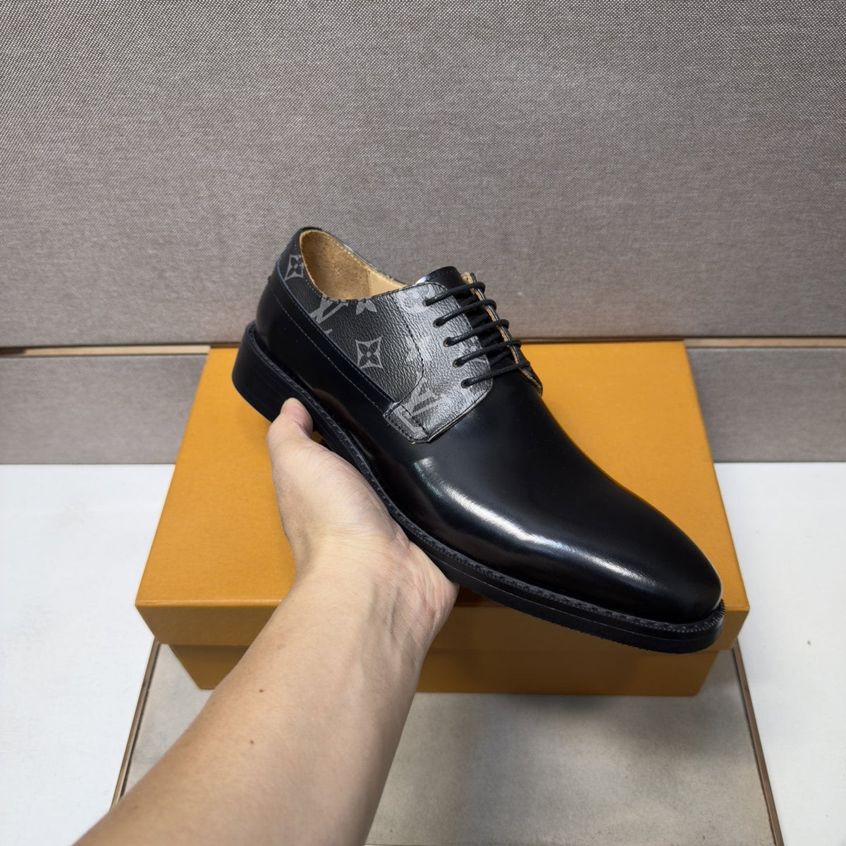 Louis Vuitton Patterned-Panel Lace-Up Dress Shoes — model