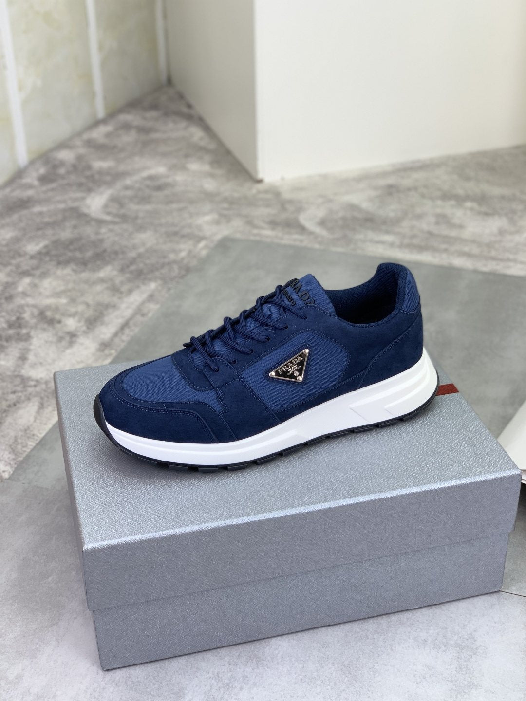 Prada Gray Paneled Men's Sneakers — side