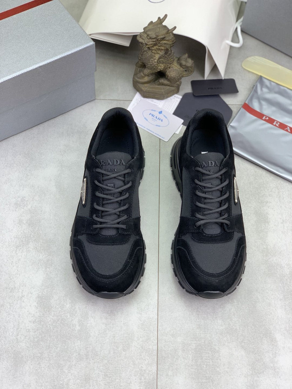 Prada Gray Paneled Men's Sneakers — front