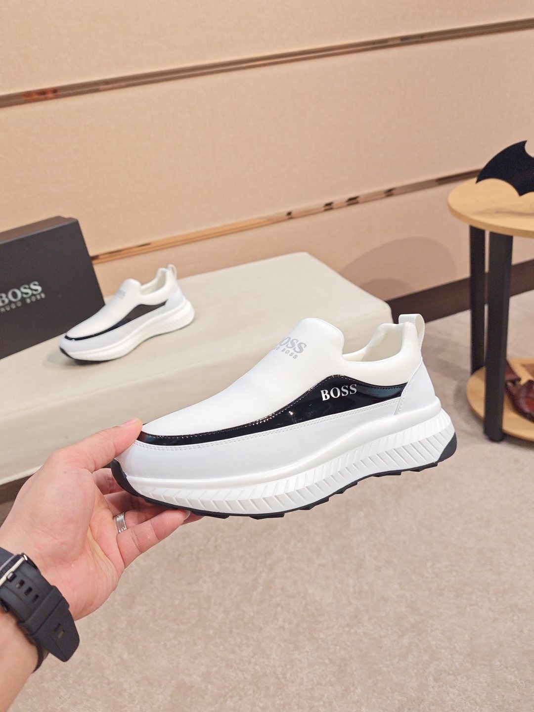 BOSS Contrast-Panel Slip-On Sneakers — model