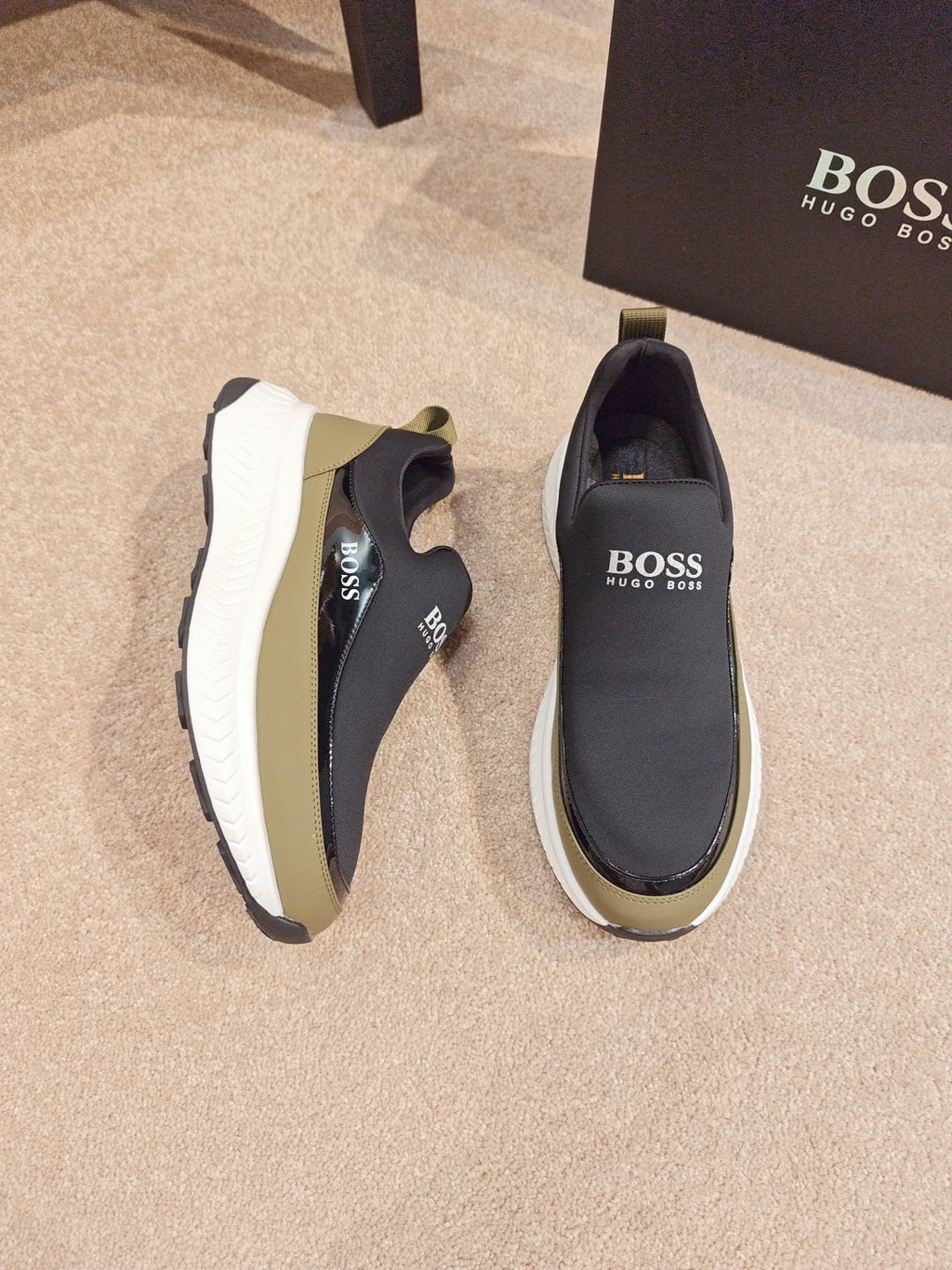 BOSS Contrast-Panel Slip-On Sneakers — front