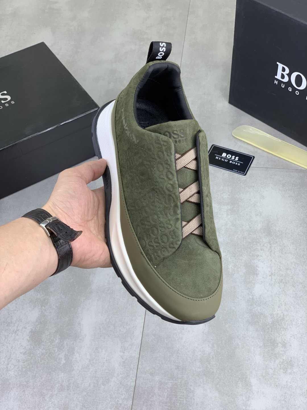 BOSS Textured Low-Top Lace-Up Sneakers — front