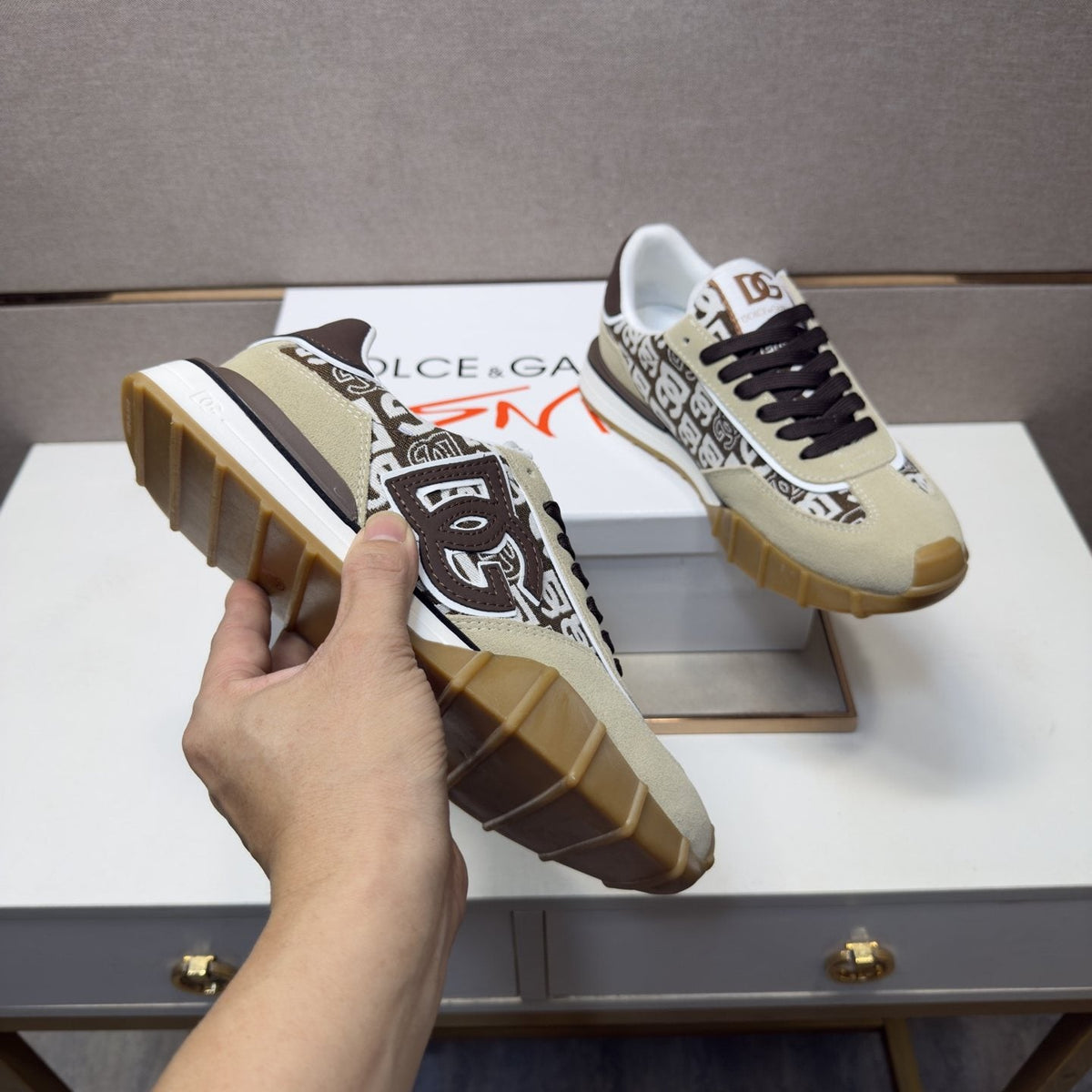 Dolce & Gabbana Patterned Panel Low-Top Sneakers — model