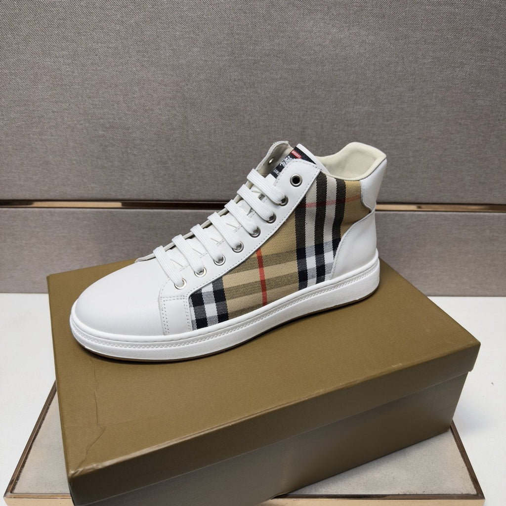 Burberry Men's Plaid-Panel High-Top Sneakers — front