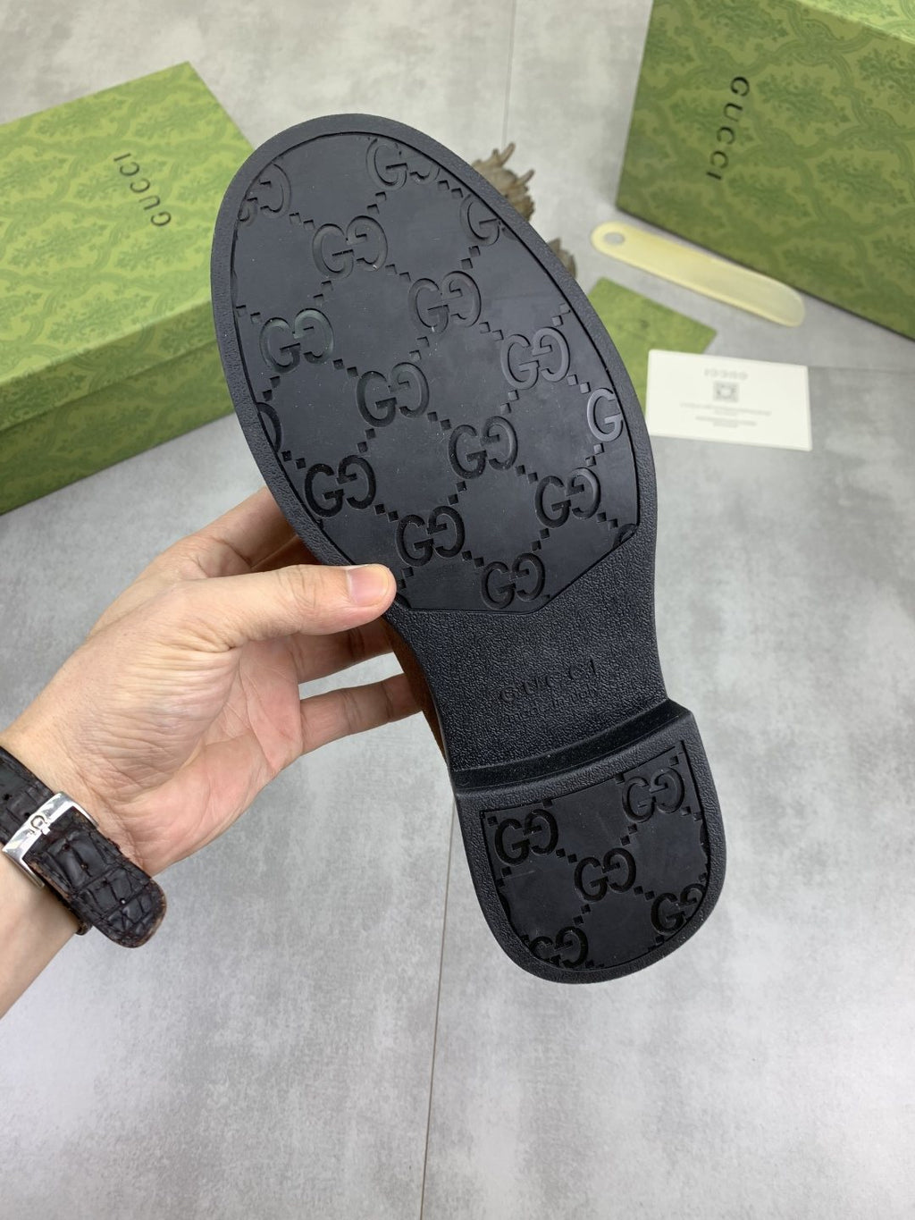 Gucci Men's Metal-Bit Loafers — detail