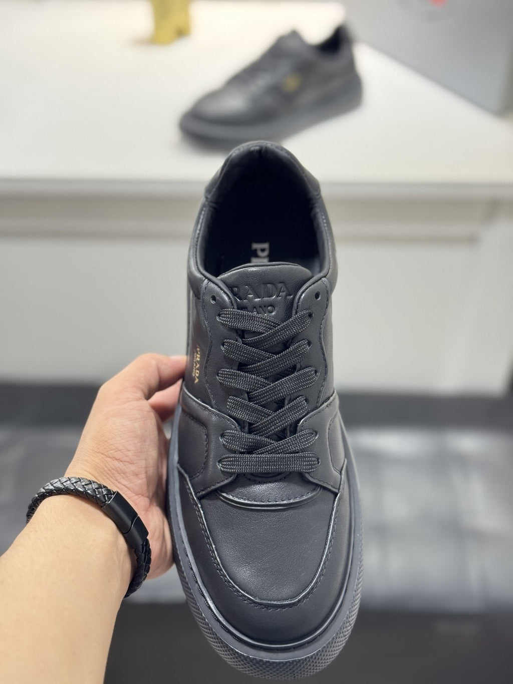 Prada Men's Paneled Lace-Up Sneakers — model