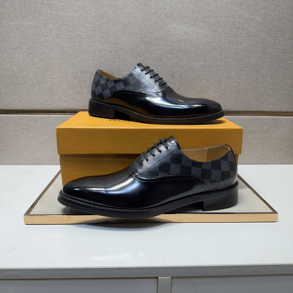 Louis Vuitton Checkered-Panel Lace-Up Dress Shoes — side