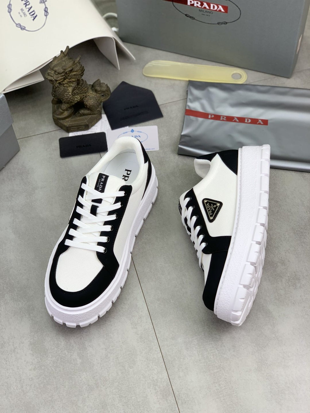 Prada Paneled Lug-Sole Sneakers — front