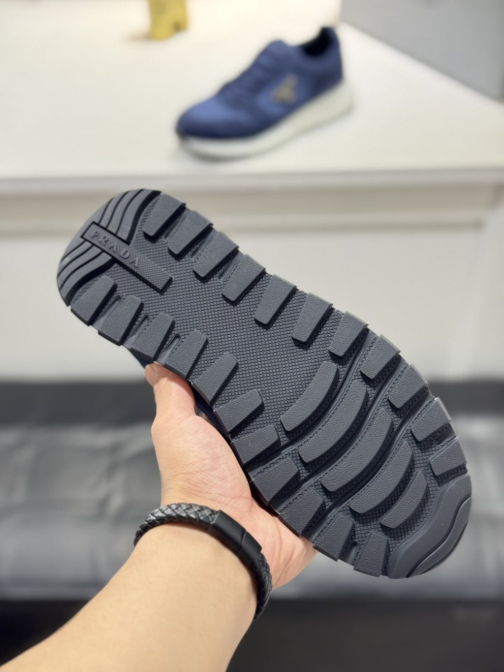 Prada Paneled Chunky-Sole Sneakers — detail