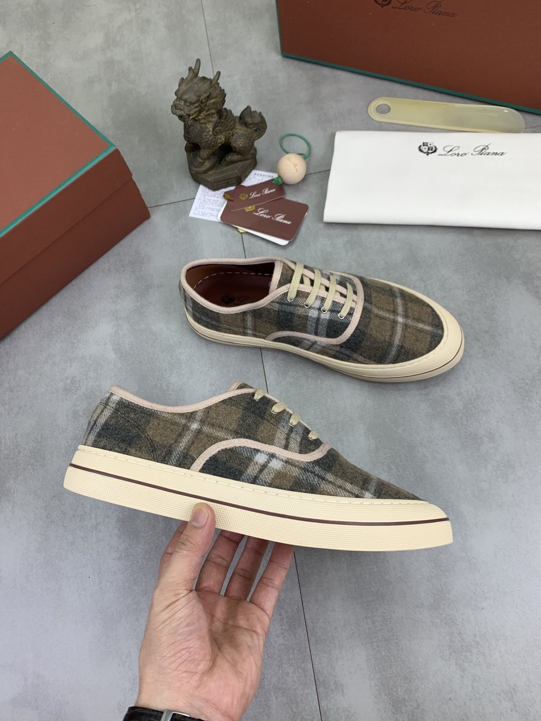 Loro Piana Plaid Lace-Up Casual Shoes — model